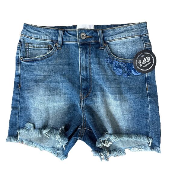 Womens Large A2 Jeans Jean‎ Shorts SA Jeans Los Angeles Embroidered Raw Hem NEW - Picture 1 of 5